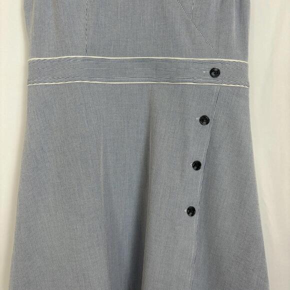 Talbots 10 Blue and White Striped Seersucker Knee Length Fit and Flare Dress - Picture 4 of 9